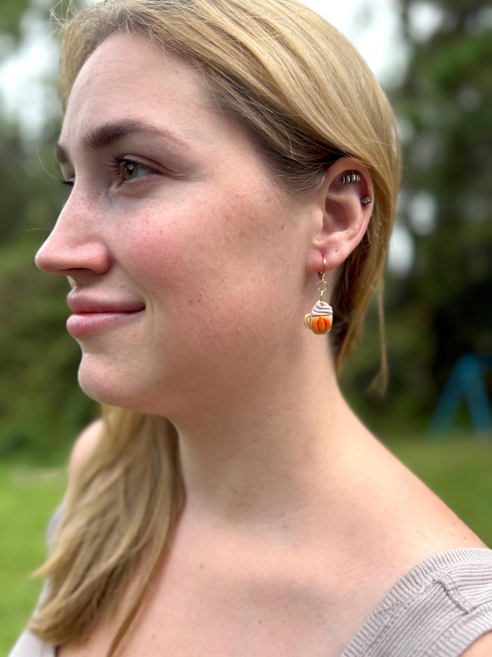 Pumpkin Spice Mug Earrings – Polymer Clay Coffee Dangles, Mismatched or Matching Sets