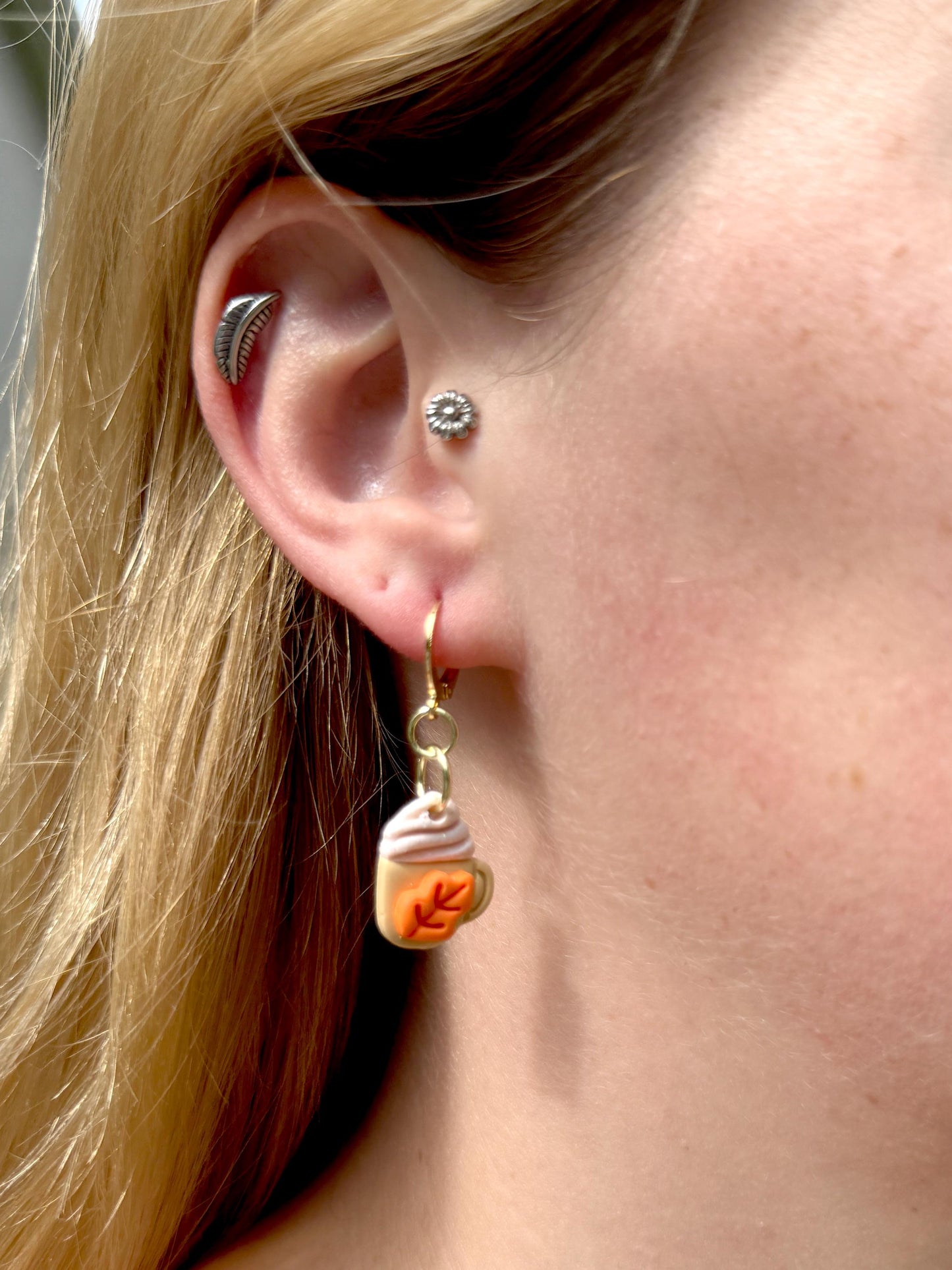 Pumpkin Spice Mug Earrings – Polymer Clay Coffee Dangles, Mismatched or Matching Sets
