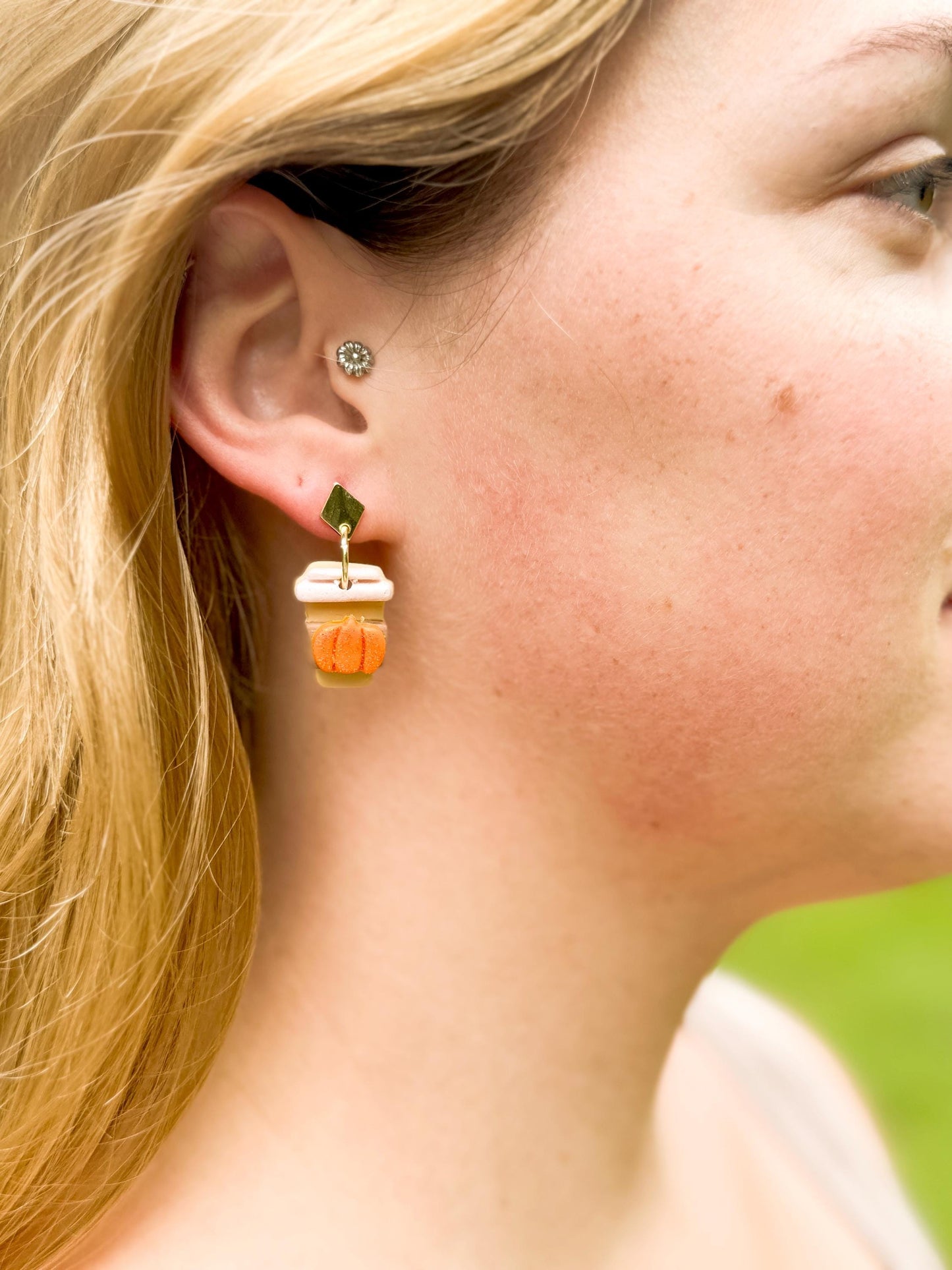 Pumpkin Spice Latte Earrings – Polymer Clay Coffee Dangles, Fall Glitter, Mismatched
