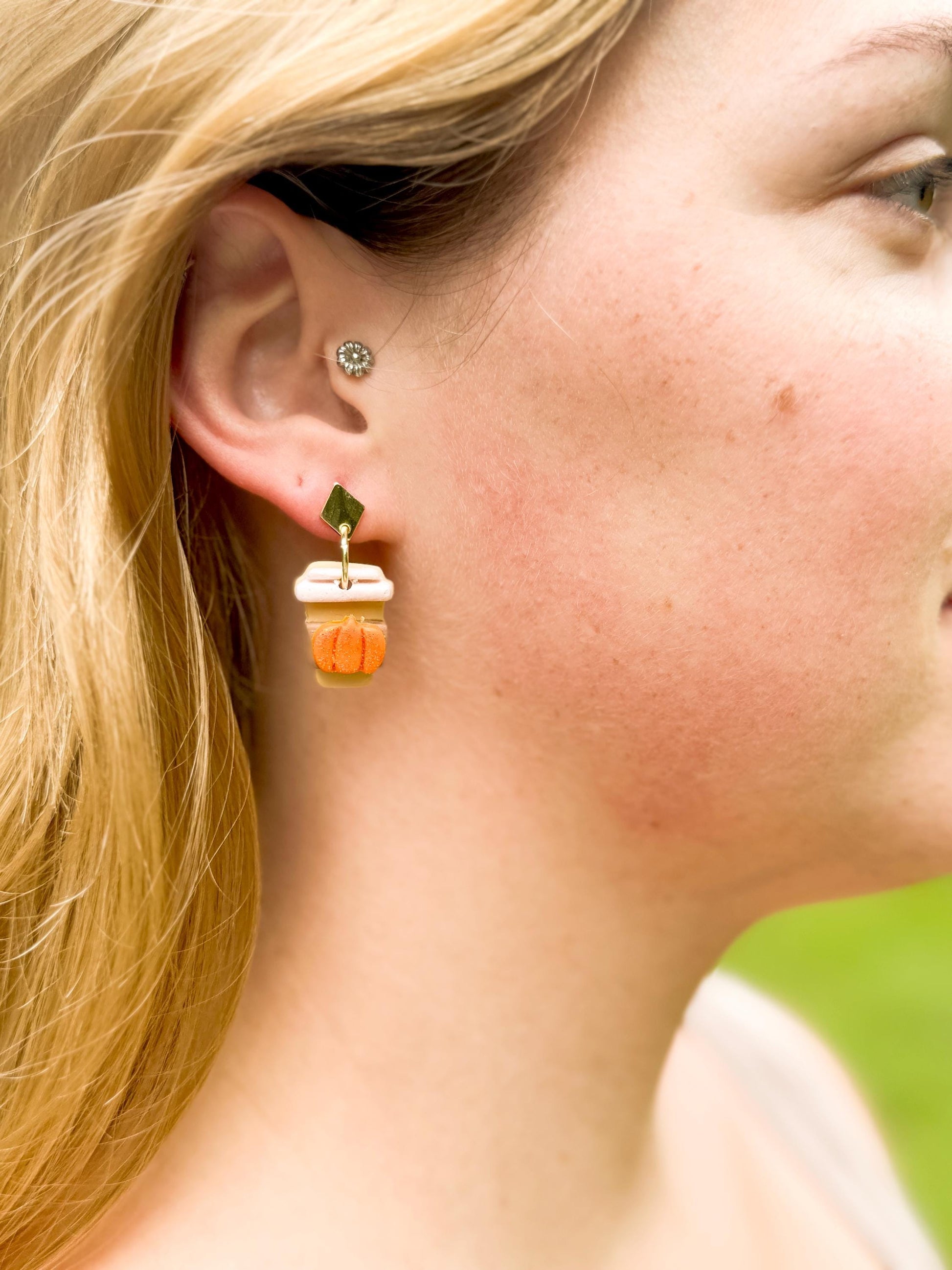 Pumpkin Spice Latte Earrings – Polymer Clay Coffee Dangles, Fall Glitter, Mismatched