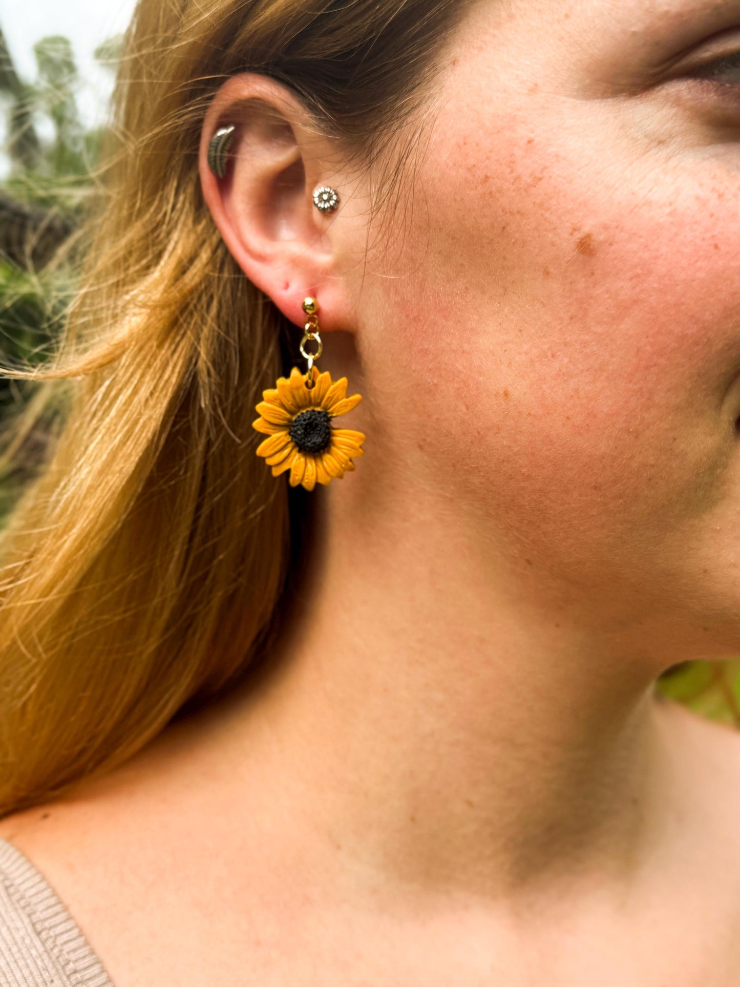Polymer Clay Sunflower Earrings: 14k Gold Plated Posts