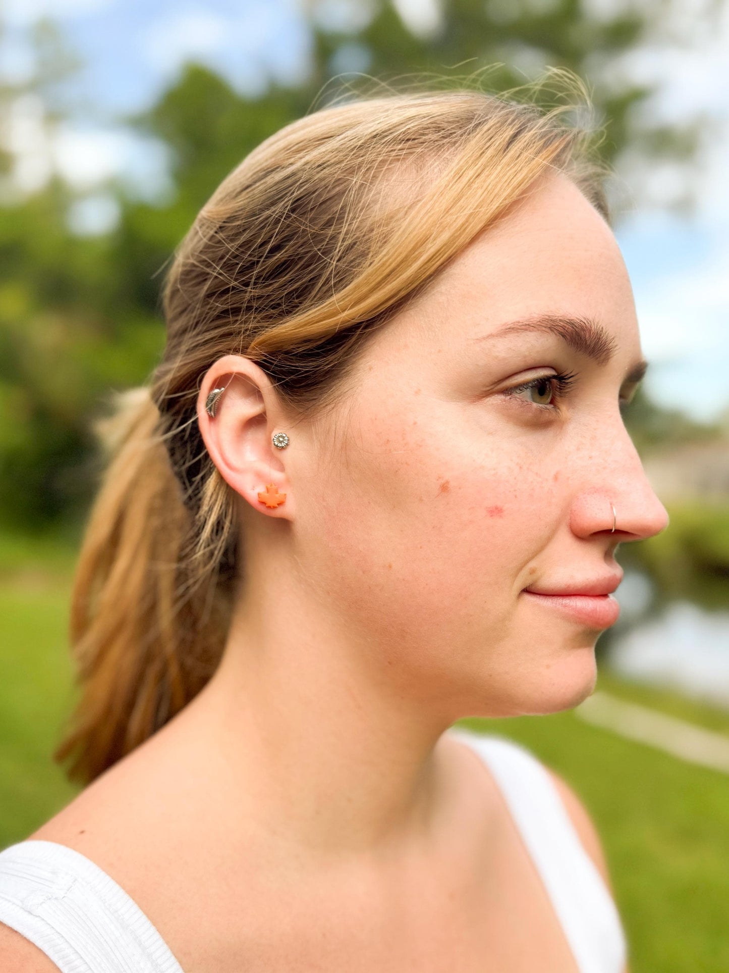 Tiny Fall Stud Earrings – Polymer Clay Pumpkin & Leaf Posts