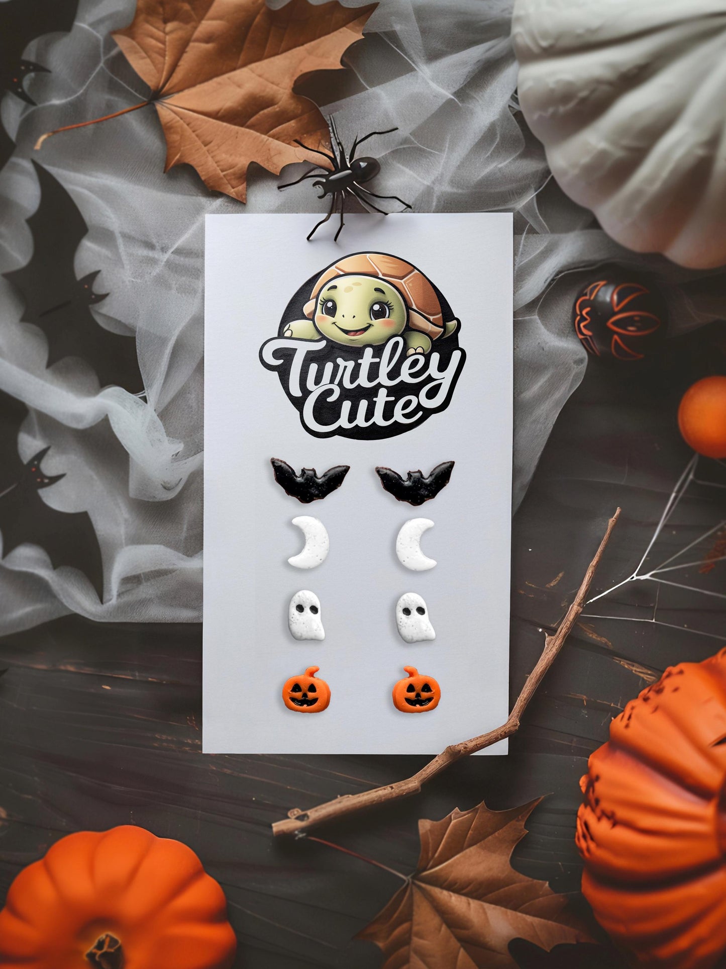 Halloween Polymer Clay Stud Earrings: Bats, Moons, Ghosts, Pumpkins