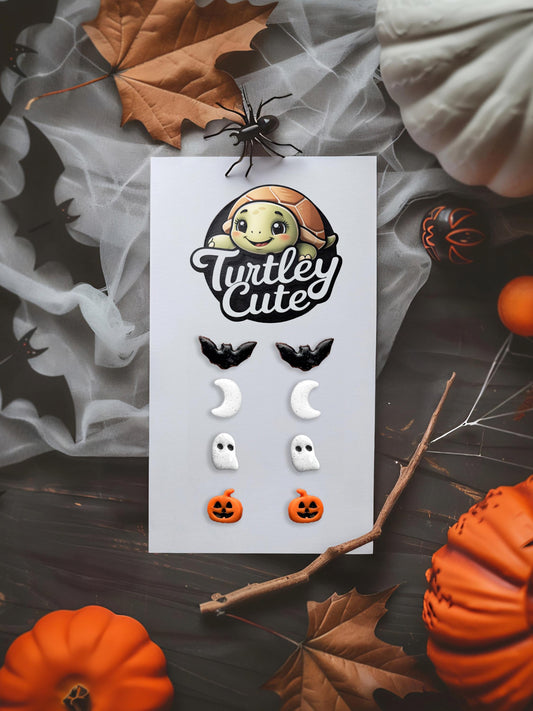 Halloween Polymer Clay Stud Earrings: Bats, Moons, Ghosts, Pumpkins