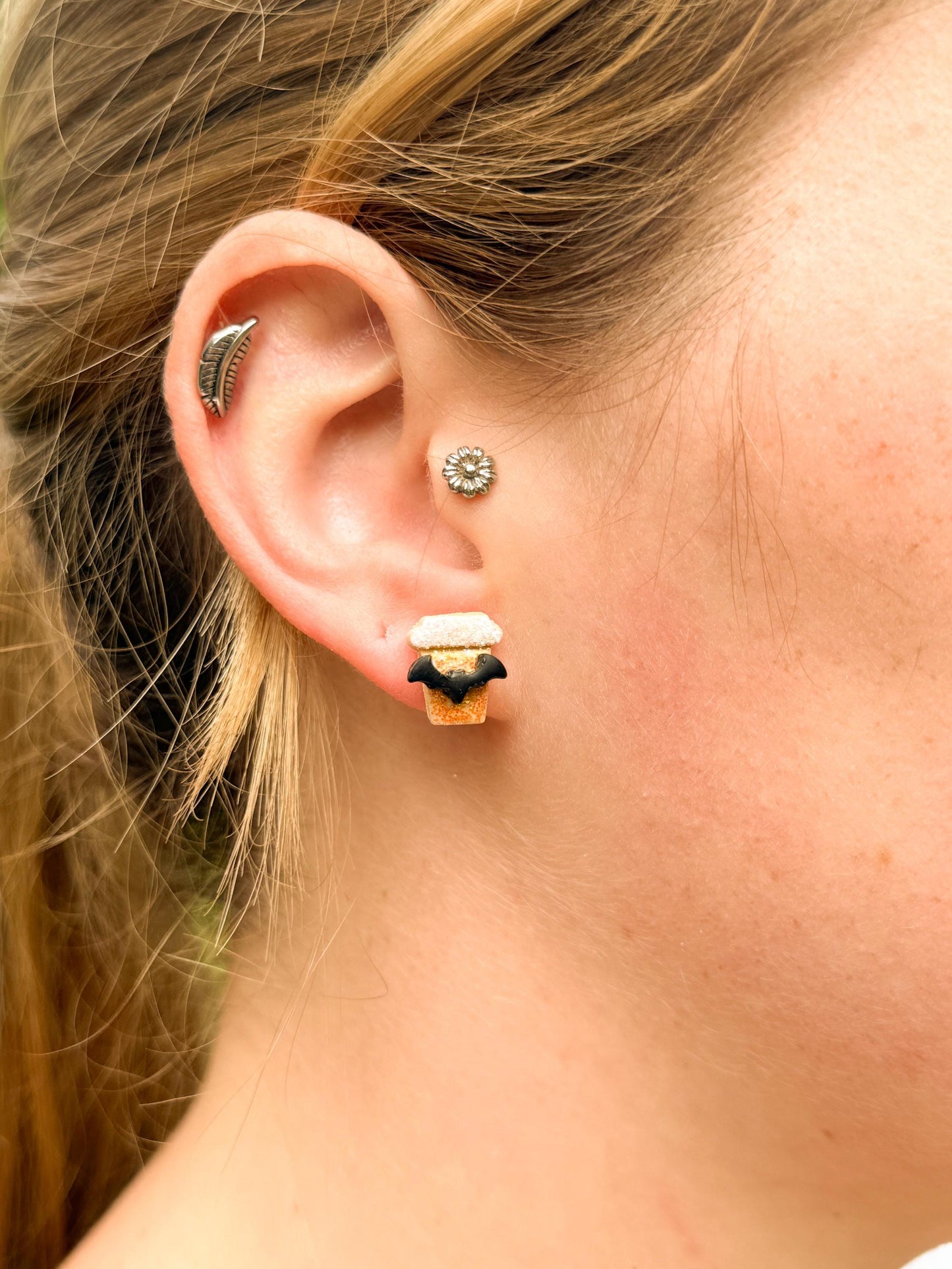 Fall Polymer Clay Stud Earring Set: Pumpkin Pie, PSL Coffee, Autumn Leaf