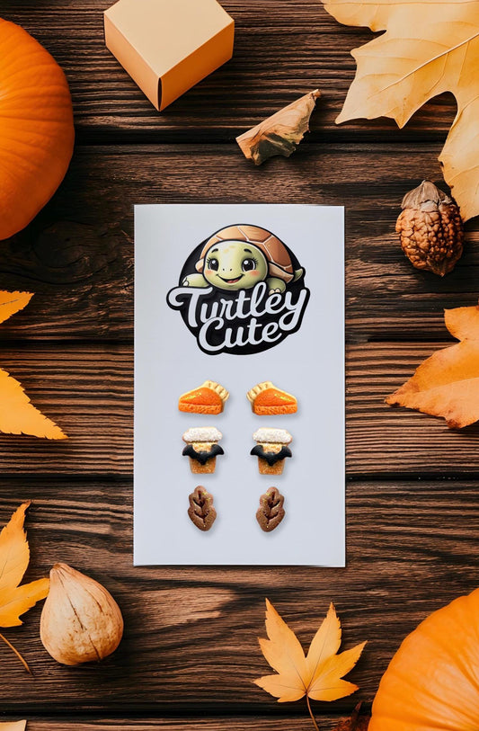 Fall Polymer Clay Stud Earring Set: Pumpkin Pie, PSL Coffee, Autumn Leaf