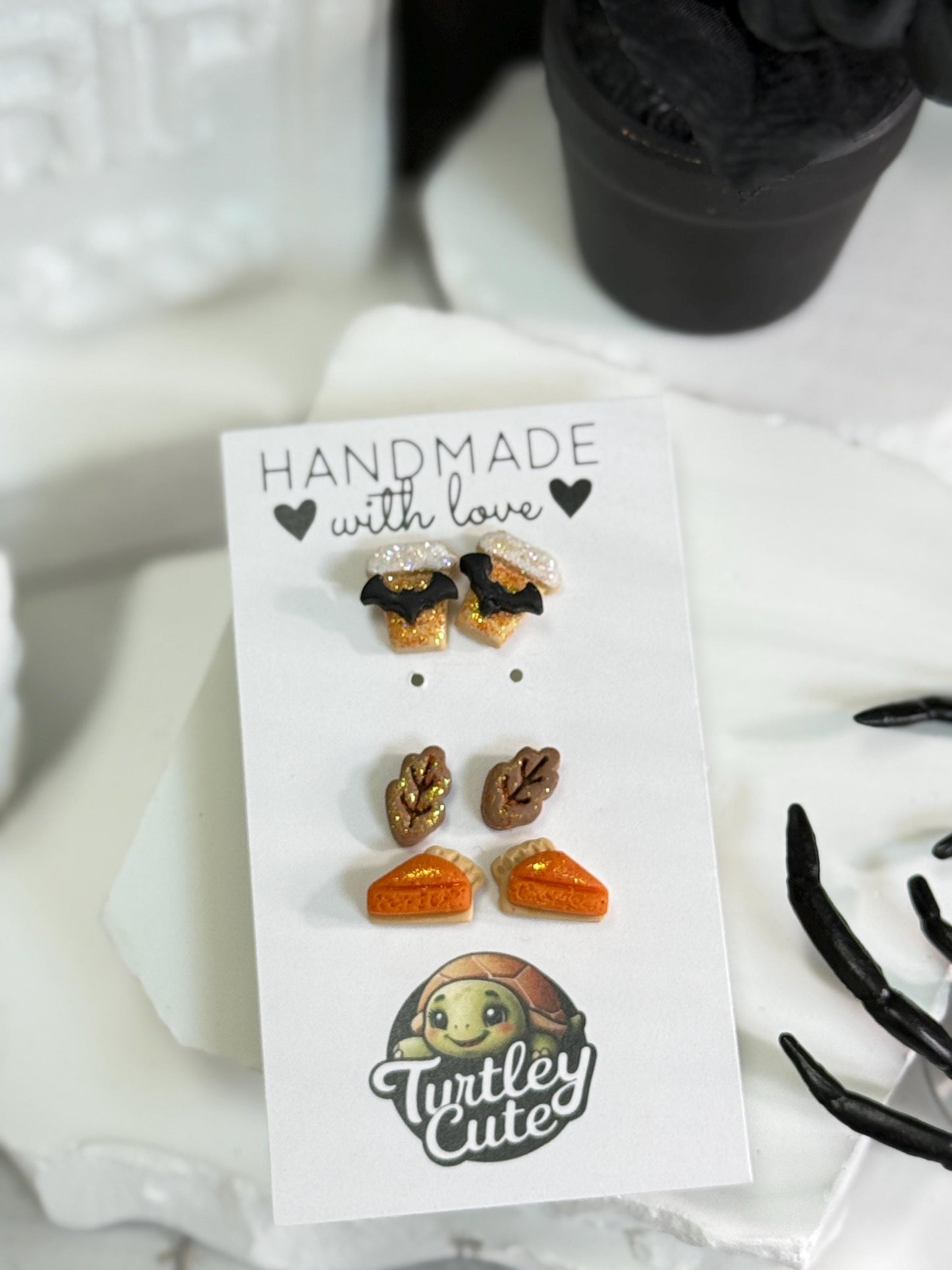 Fall Polymer Clay Stud Earring Set: Pumpkin Pie, PSL Coffee, Autumn Leaf