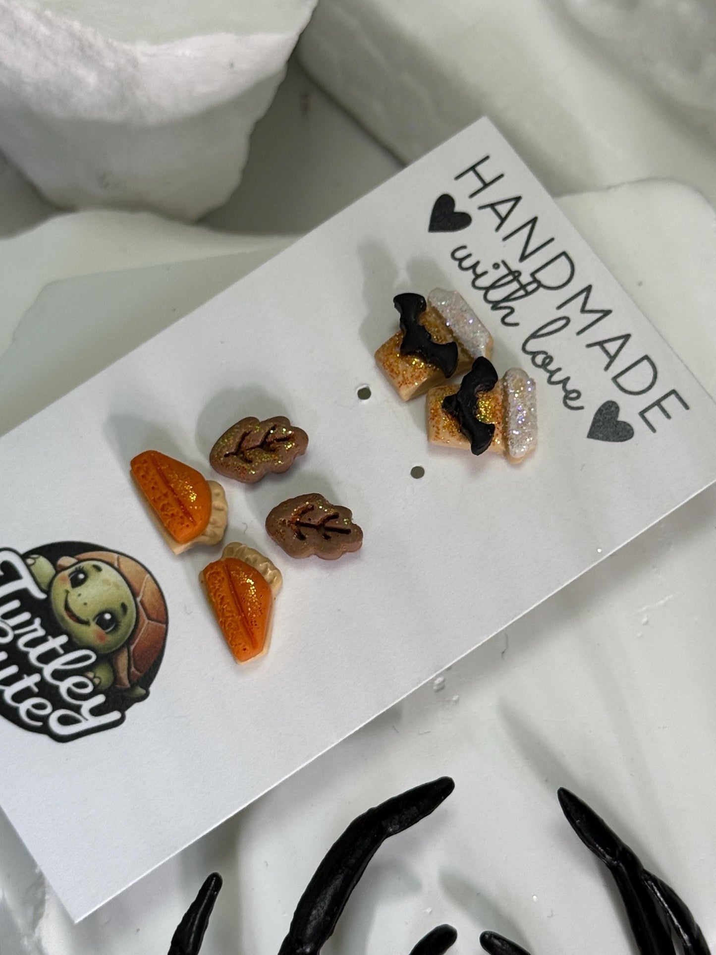 Fall Polymer Clay Stud Earring Set: Pumpkin Pie, PSL Coffee, Autumn Leaf