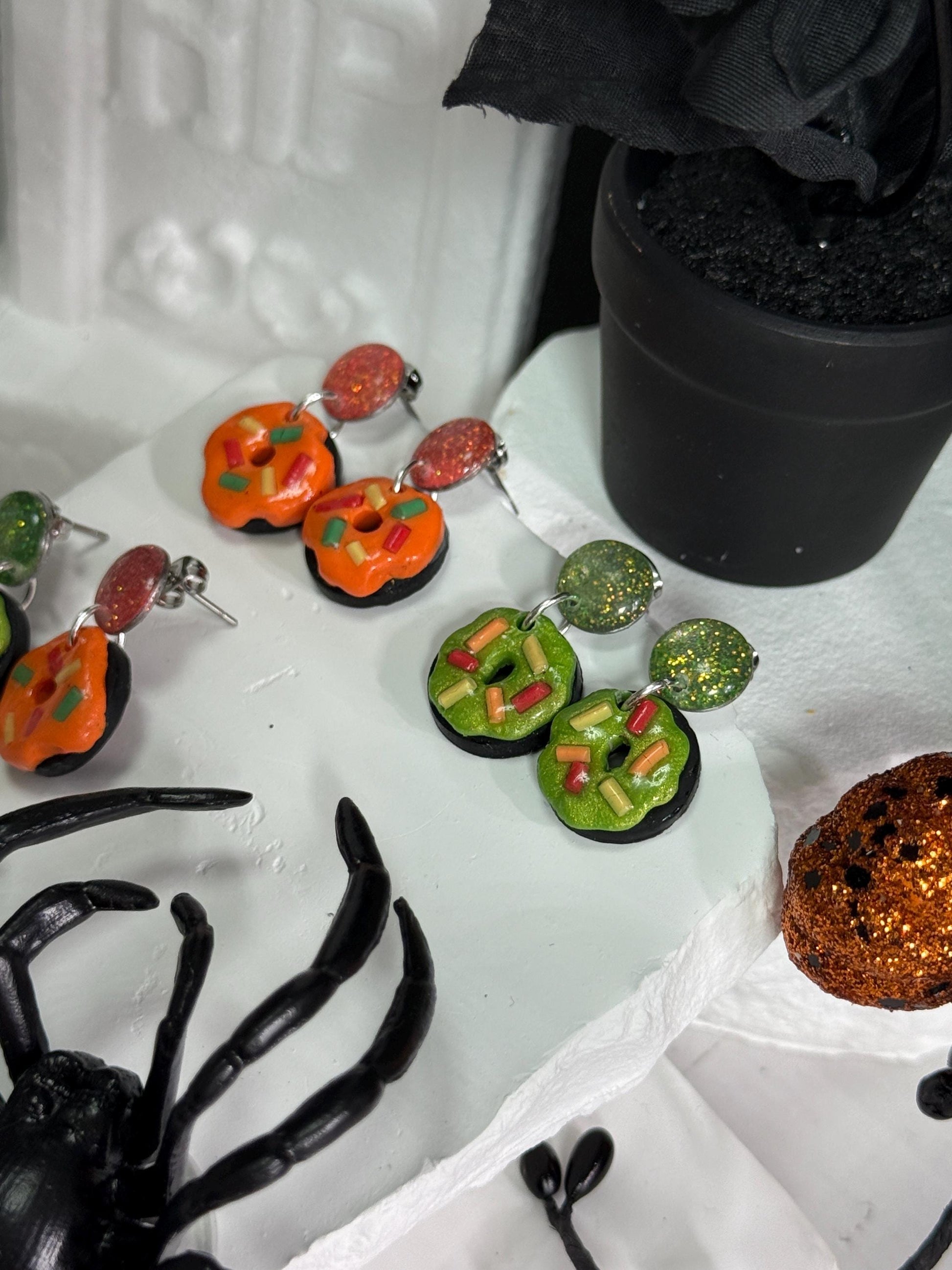 Handmade Polymer Clay Donut Earrings: Glitter Resin Dangles
