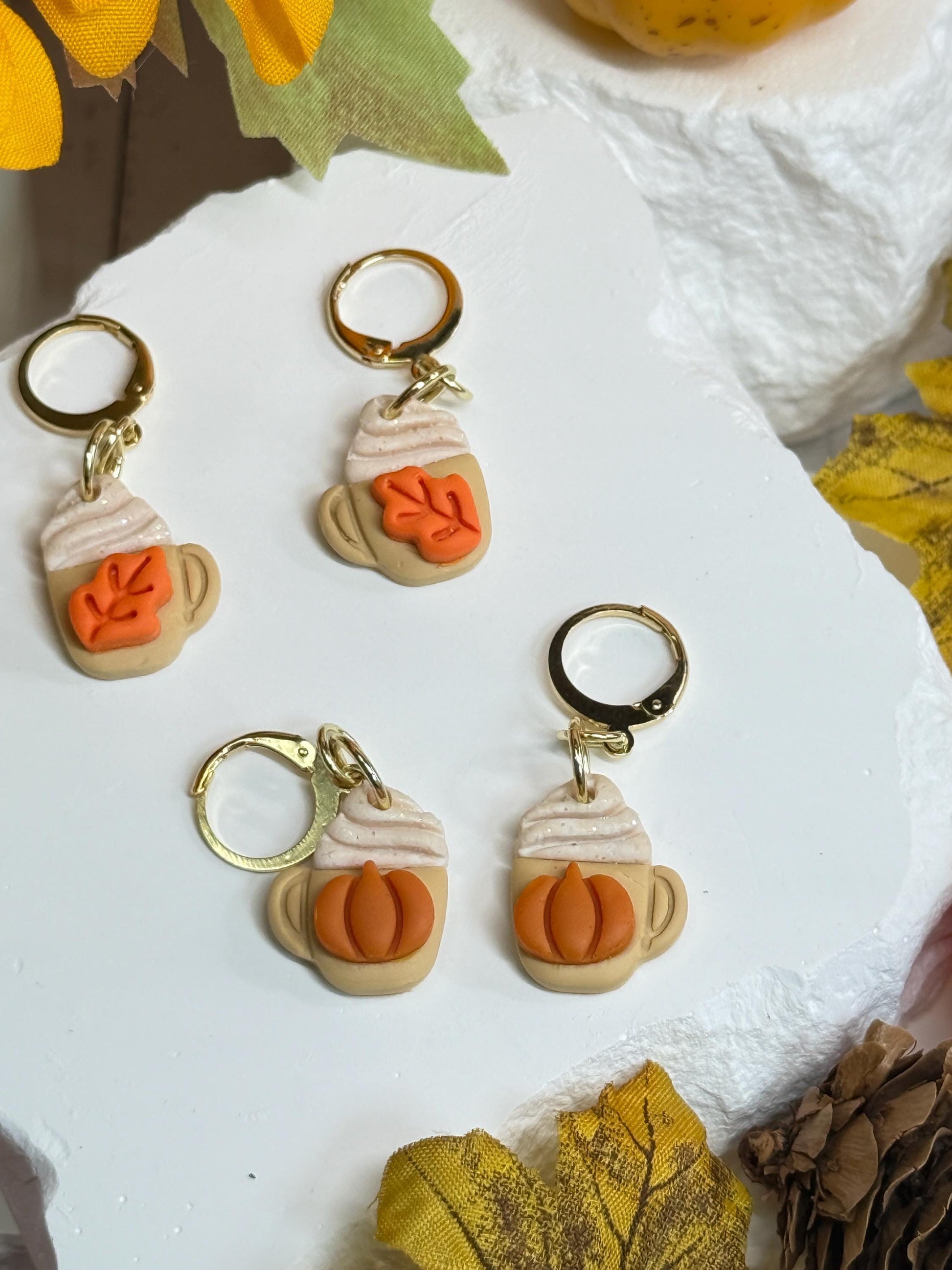 Pumpkin Spice Mug Earrings – Polymer Clay Coffee Dangles, Mismatched or Matching Sets