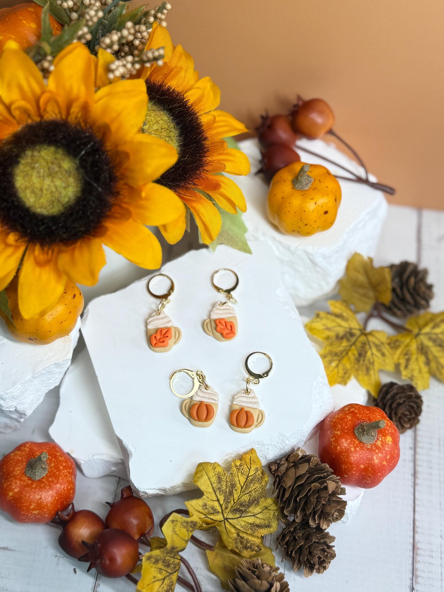 Pumpkin Spice Mug Earrings – Polymer Clay Coffee Dangles, Mismatched or Matching Sets