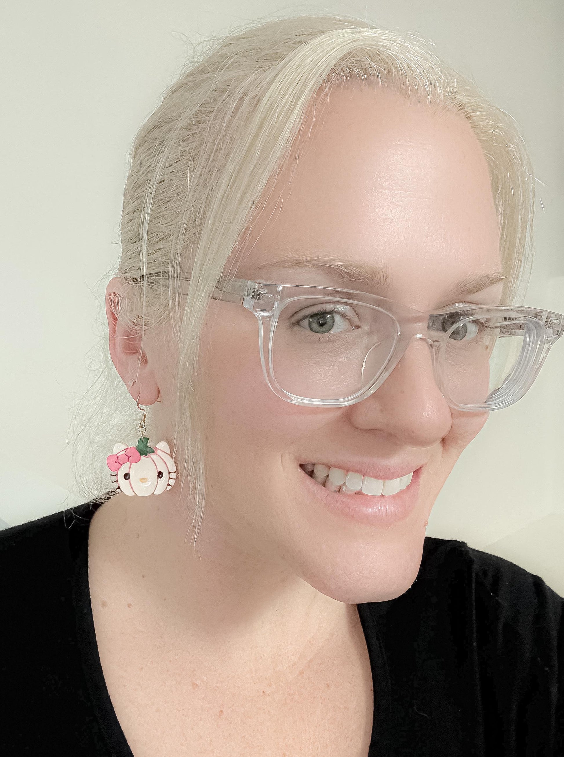 Pumpkin Kawaii Kitty Polymer Clay Earrings — Fall & Halloween