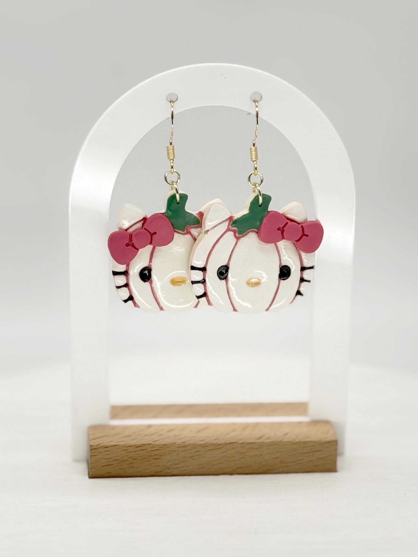 Pumpkin Kawaii Kitty Polymer Clay Earrings — Fall & Halloween