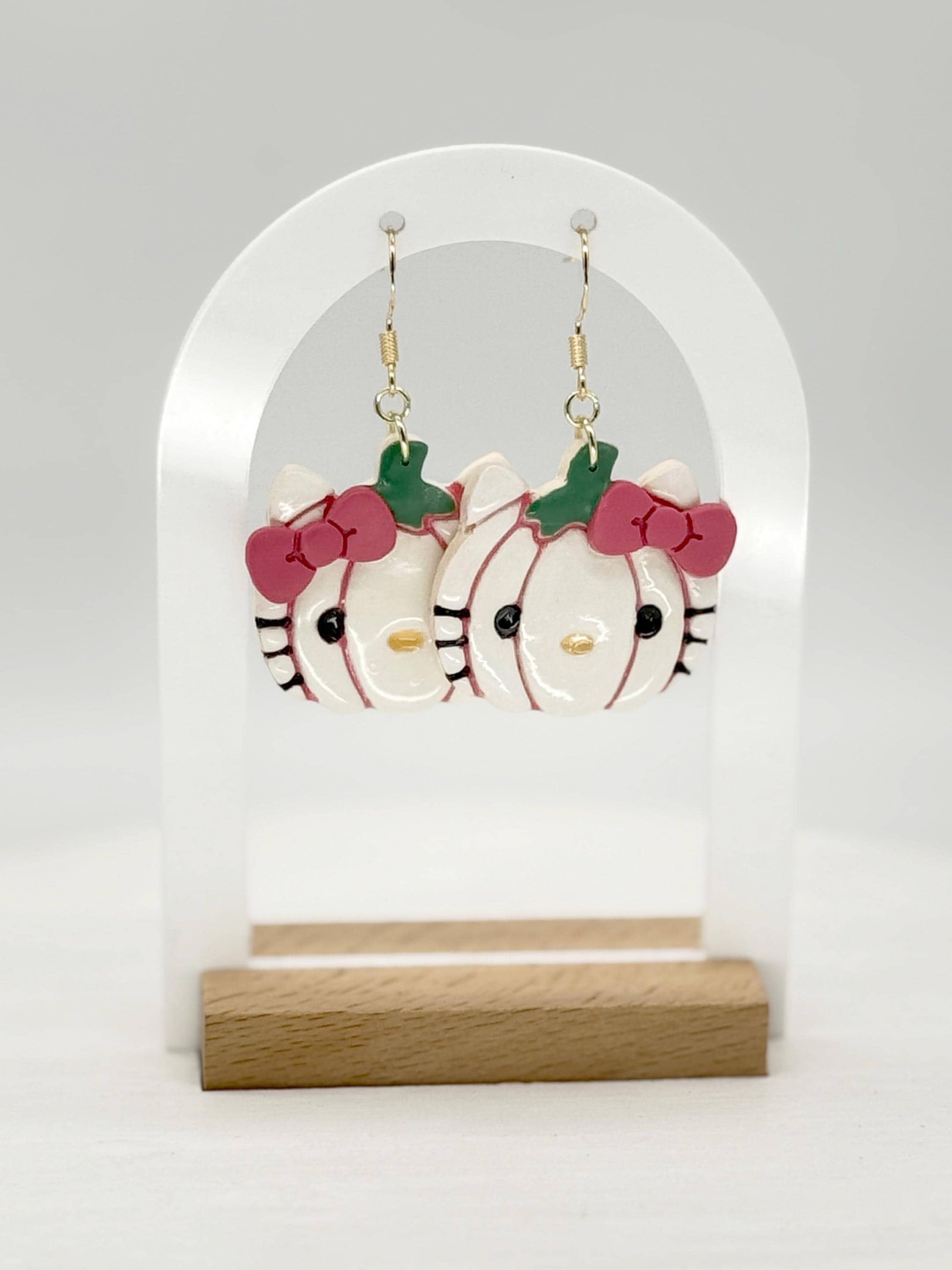 Pumpkin Kawaii Kitty Polymer Clay Earrings — Fall & Halloween