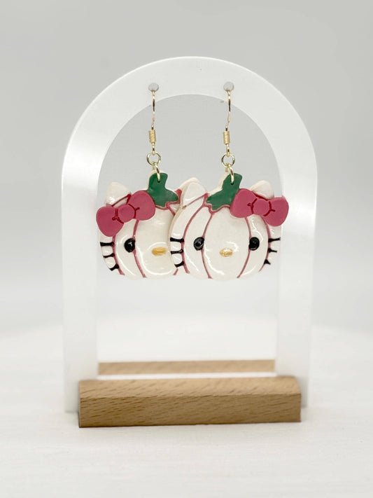 Pumpkin Kawaii Kitty Polymer Clay Earrings — Fall & Halloween