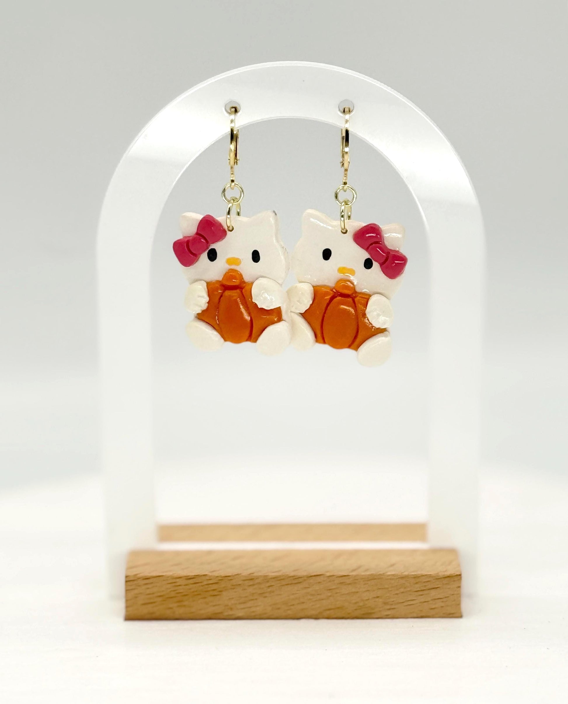 Kawaii Pumpkin Kitty Earrings — Polymer Clay & Resin (Fall/Halloween)