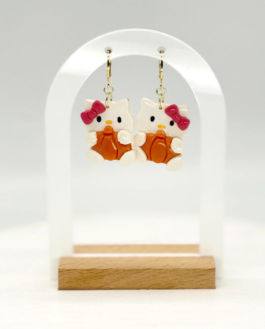Kawaii Pumpkin Kitty Earrings — Polymer Clay & Resin (Fall/Halloween)