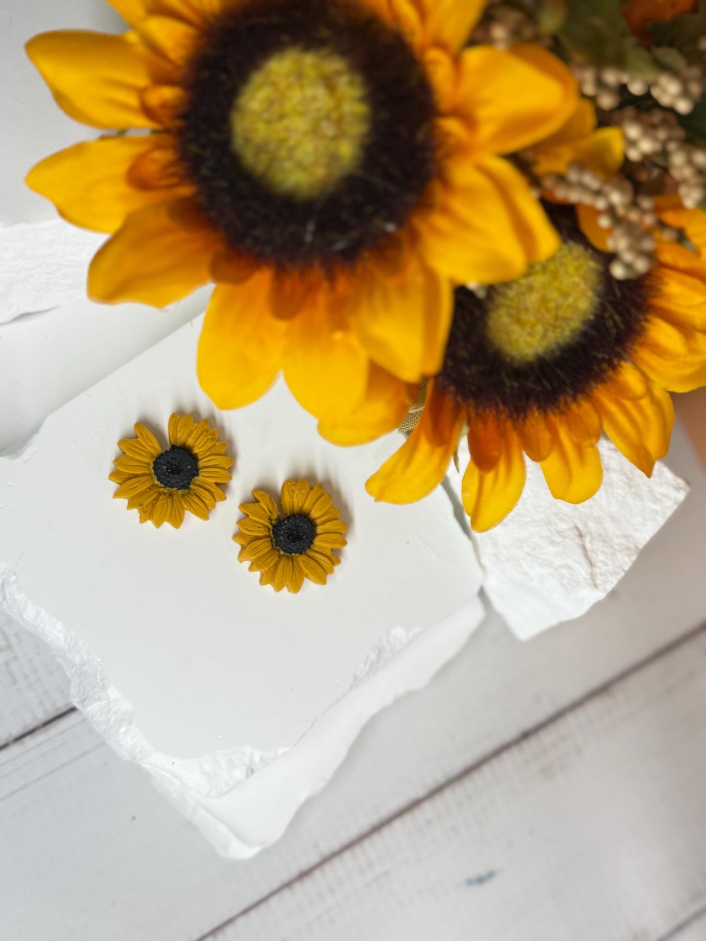 Polymer Clay Sunflower Earrings: 14k Gold Plated Posts