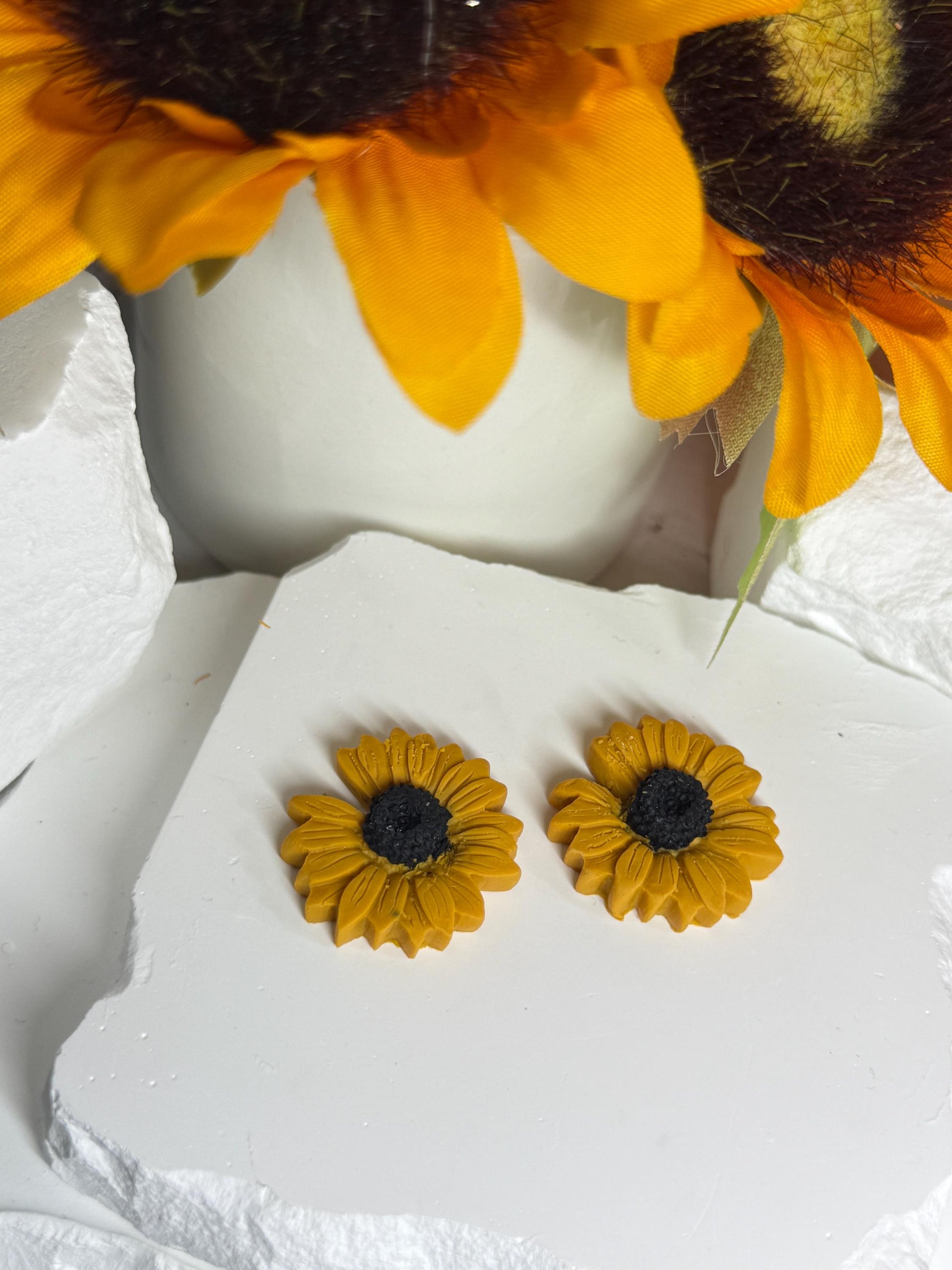 Polymer Clay Sunflower Earrings: 14k Gold Plated Posts