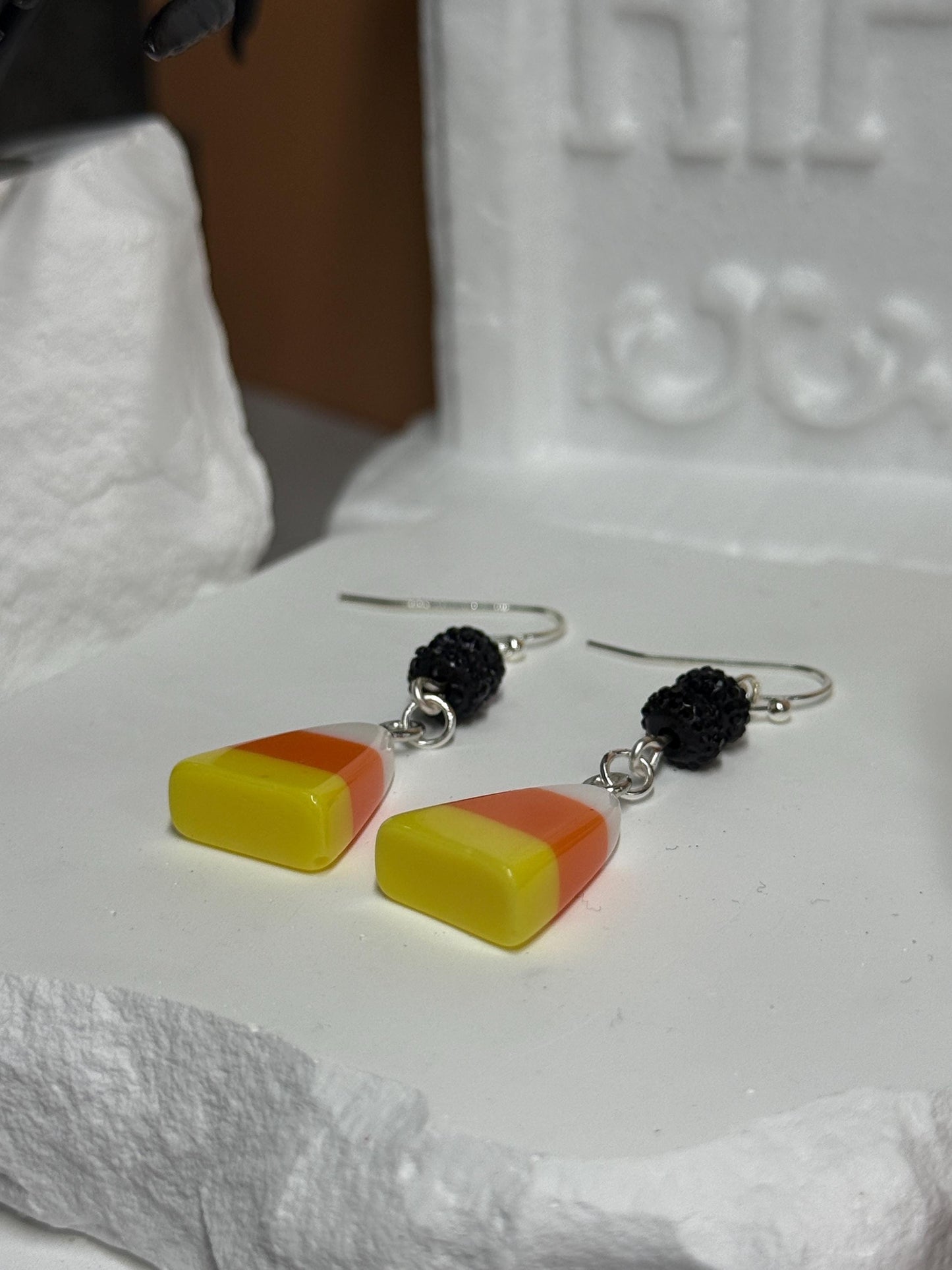Candy Corn Dangle Earrings: Sterling Silver, Spooky Fall Jewelry