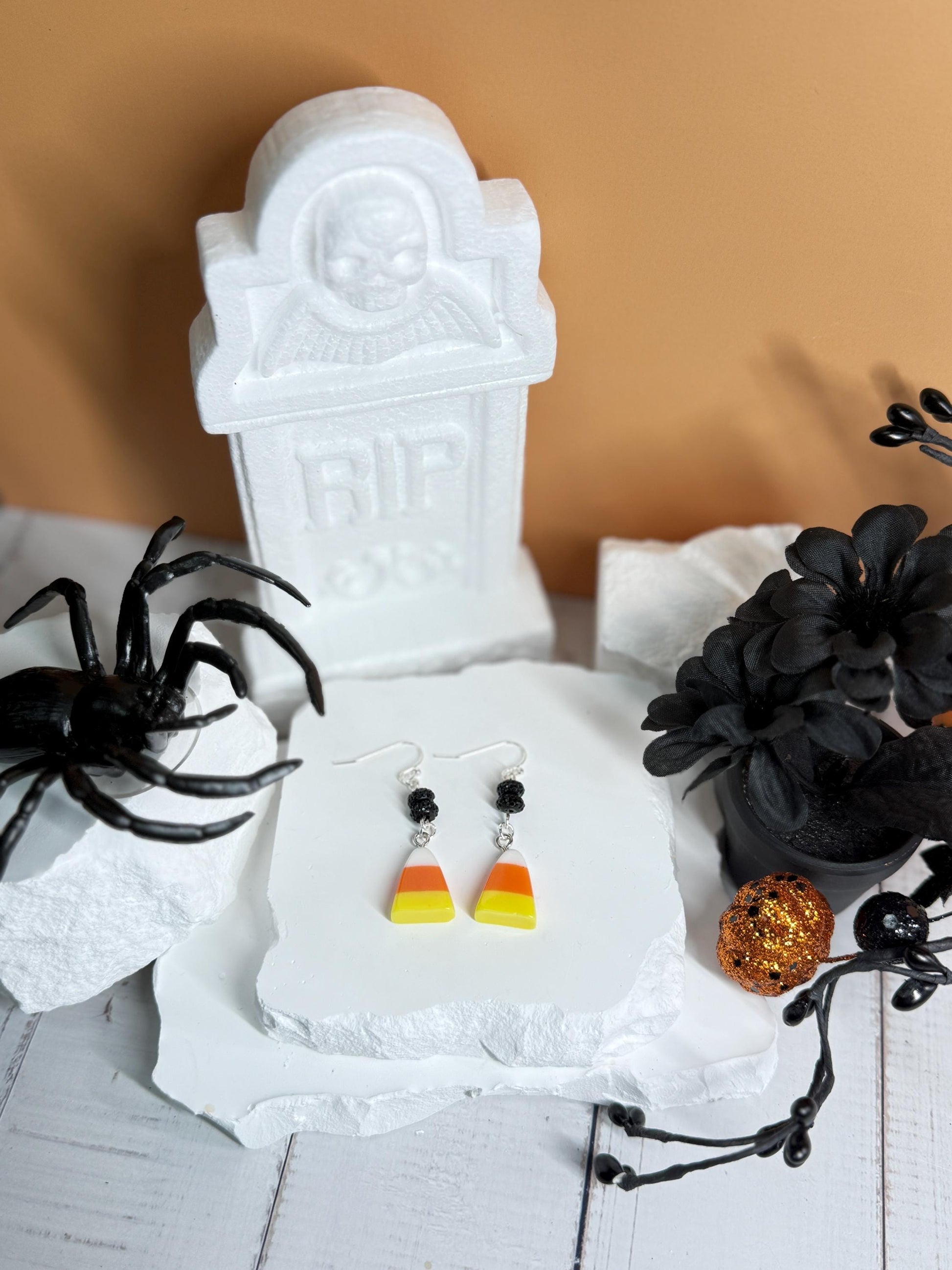 Candy Corn Dangle Earrings: Sterling Silver, Spooky Fall Jewelry