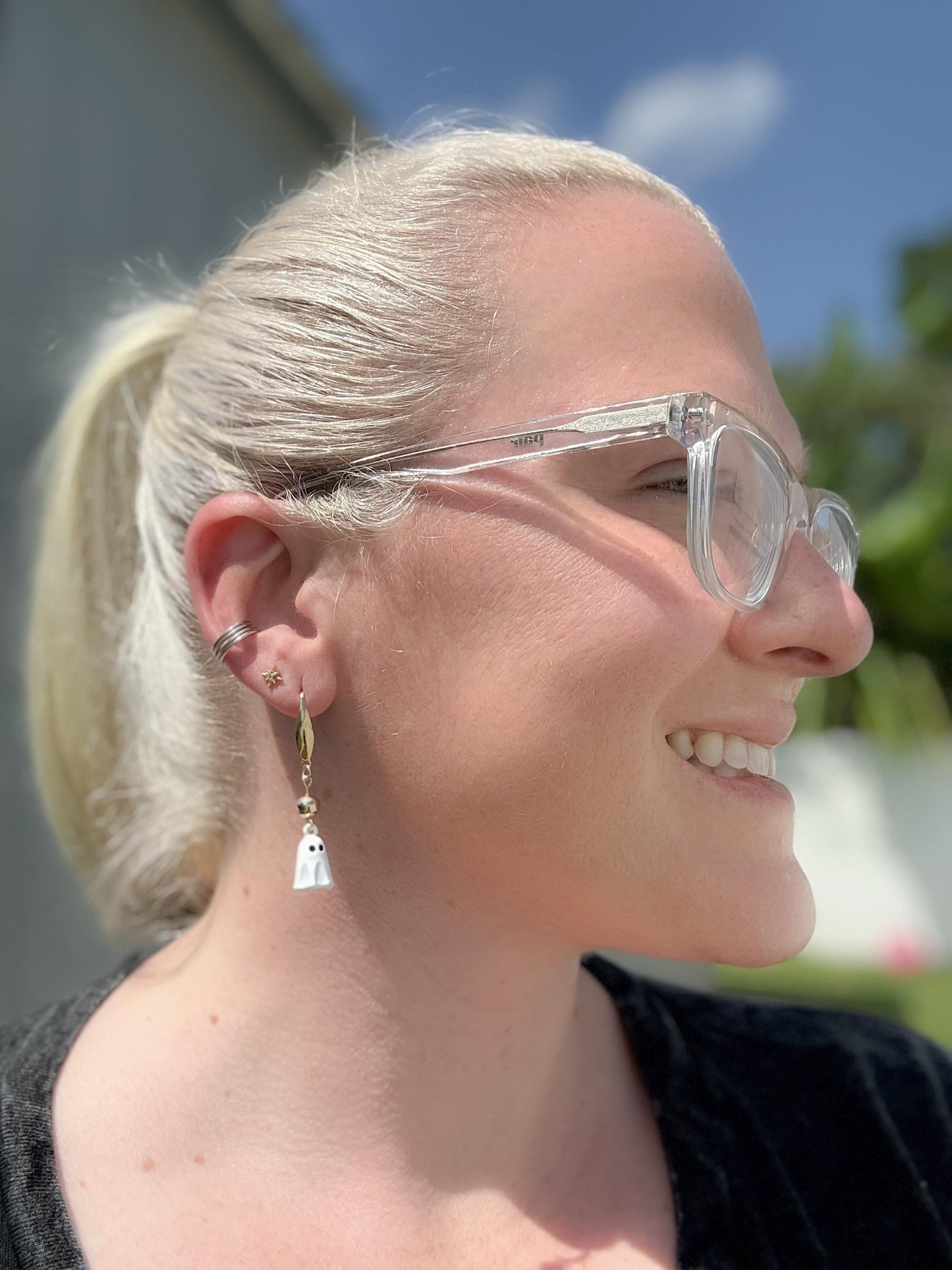Ghost Dangle Earrings with Gold Accents | Spooky-Cute Halloween Jewelry