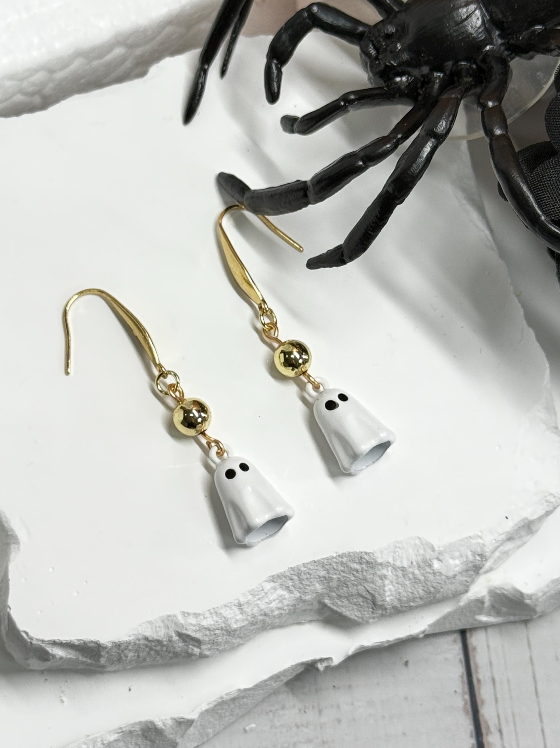 Ghost Dangle Earrings with Gold Accents | Spooky-Cute Halloween Jewelry