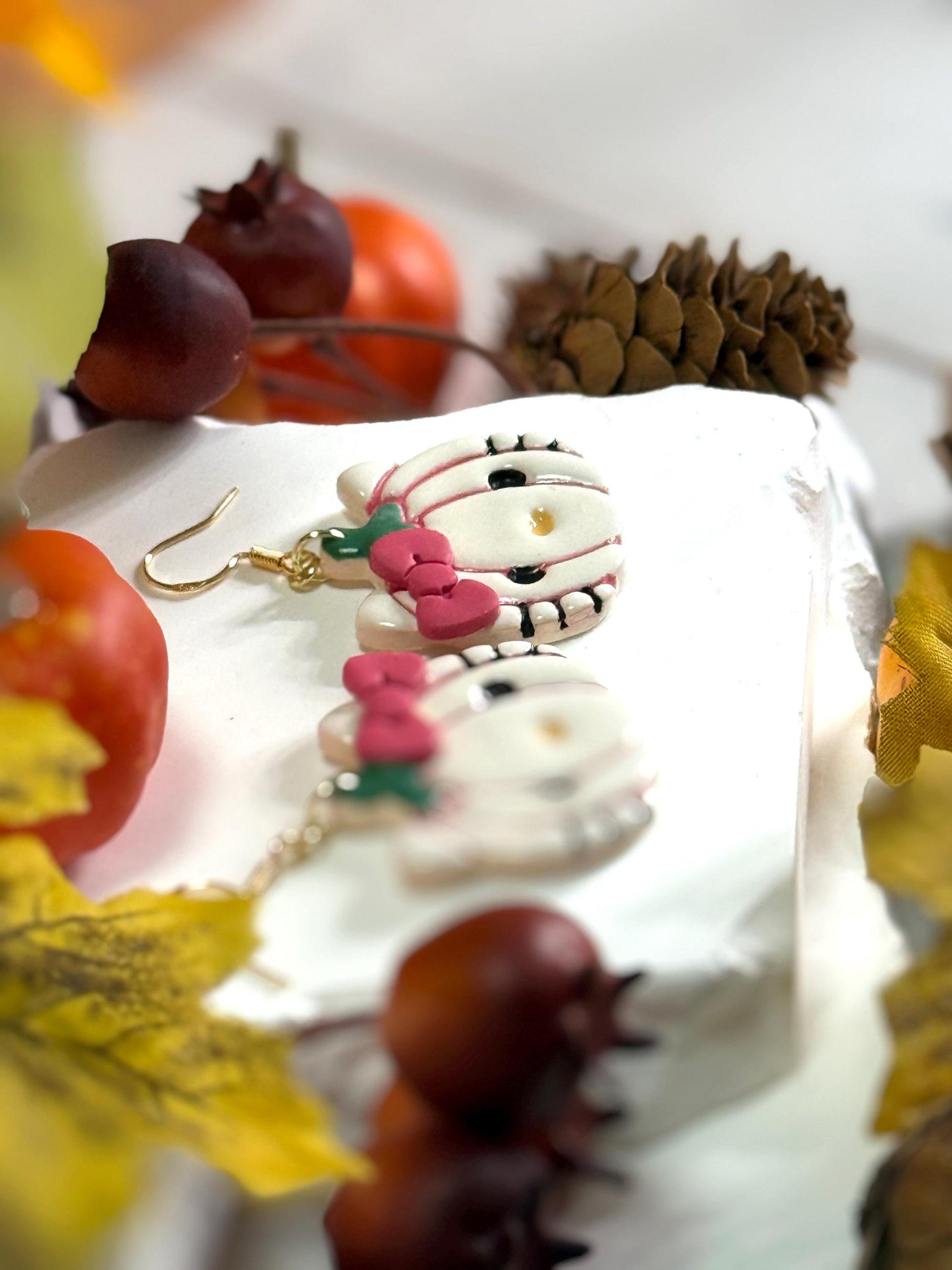 Pumpkin Kawaii Kitty Polymer Clay Earrings — Fall & Halloween