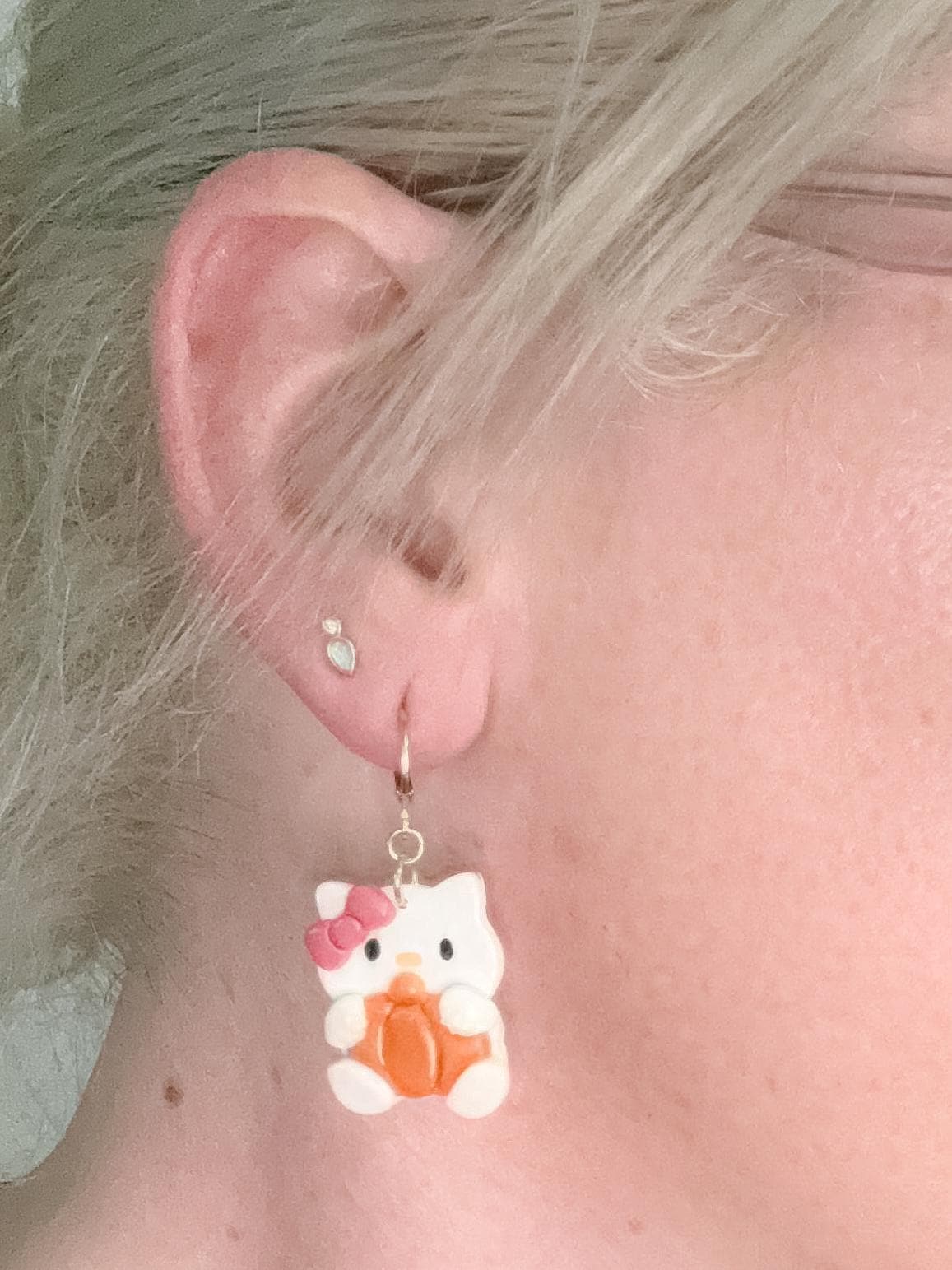 Kawaii Pumpkin Kitty Earrings — Polymer Clay & Resin (Fall/Halloween)