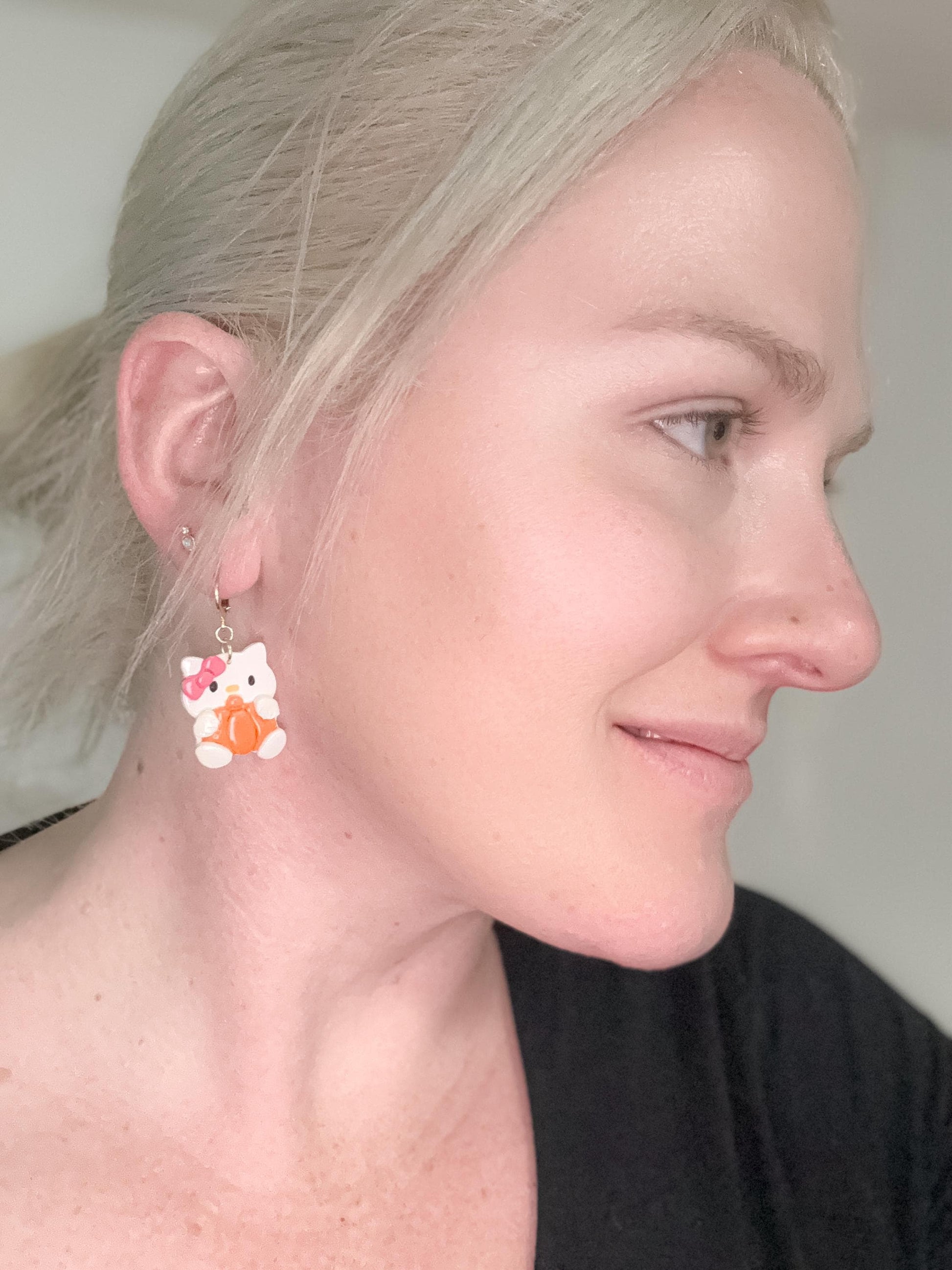 Kawaii Pumpkin Kitty Earrings — Polymer Clay & Resin (Fall/Halloween)