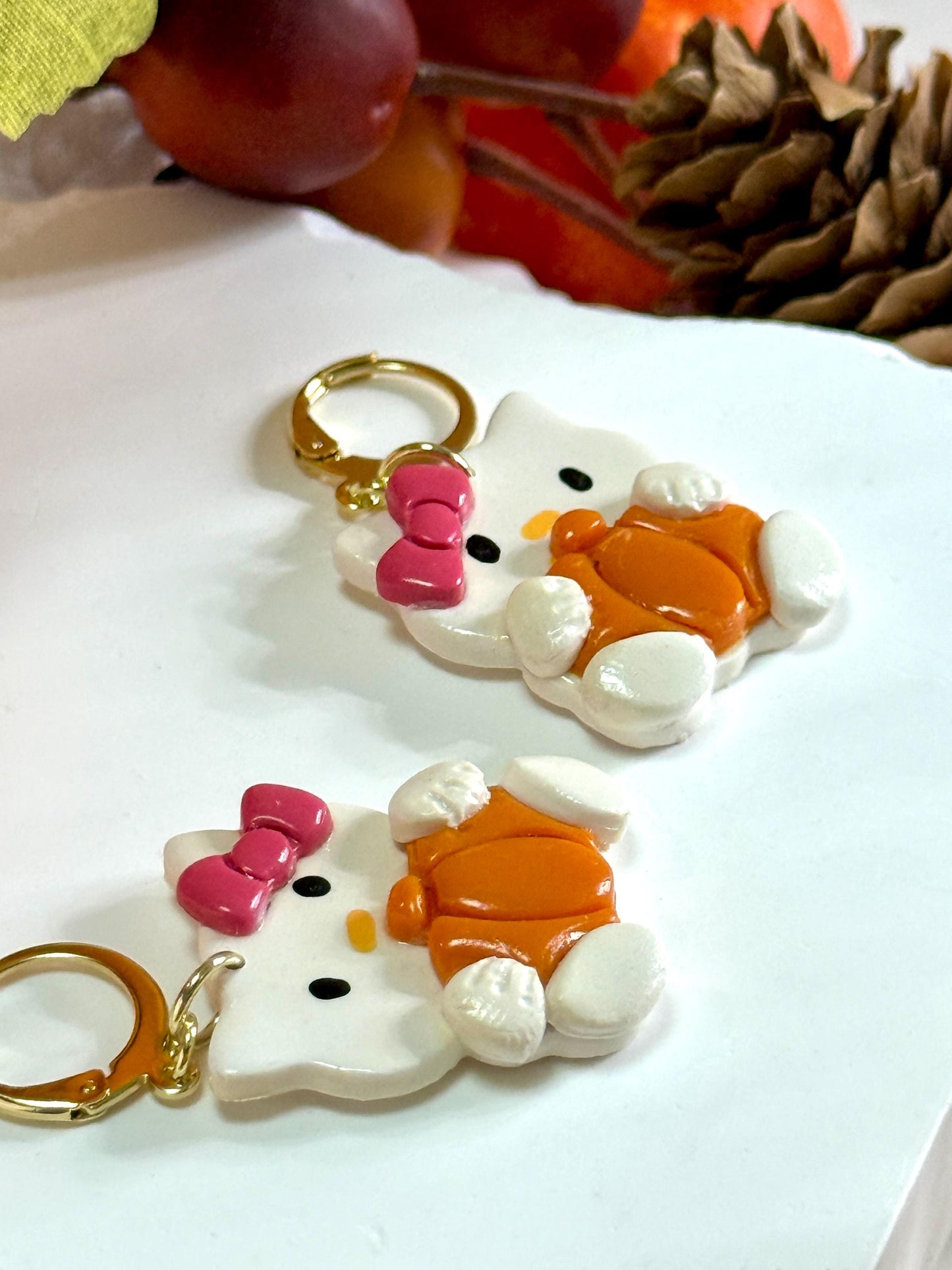 Kawaii Pumpkin Kitty Earrings — Polymer Clay & Resin (Fall/Halloween)
