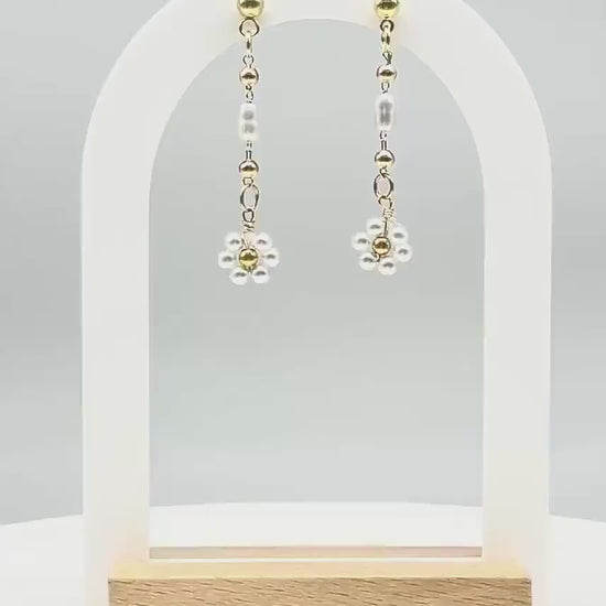 Bride Style Delicate Drop Floral Beaded Earrings – Handmade Pearl Dangle Beaded Jewelry