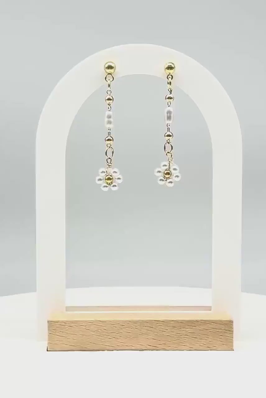 Bride Style Delicate Drop Floral Beaded Earrings – Handmade Pearl Dangle Beaded Jewelry