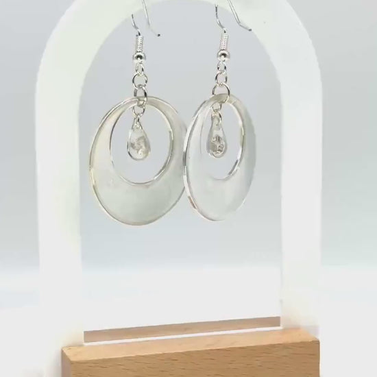 Handmade Swirl Resin Hoop Earrings – Translucent Marble Design with Silver Accents