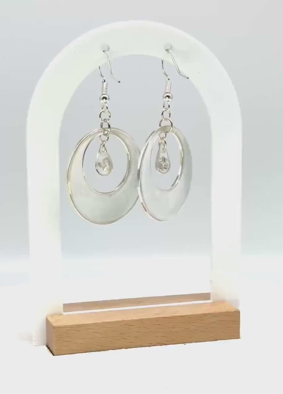 Handmade Swirl Resin Hoop Earrings – Translucent Marble Design with Silver Accents