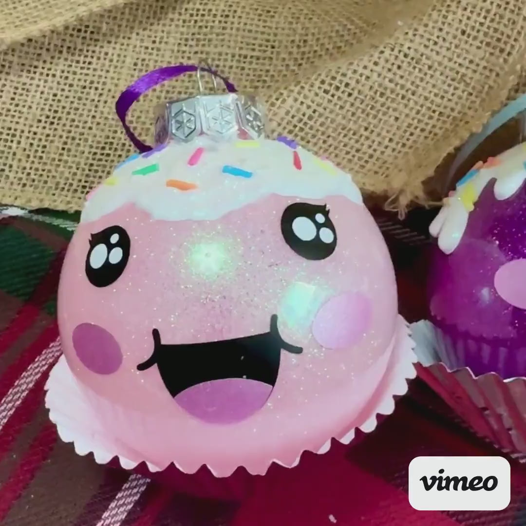 Kawaii Cupcake Christmas Ornament: Glitter Globe Bauble Tree Decor