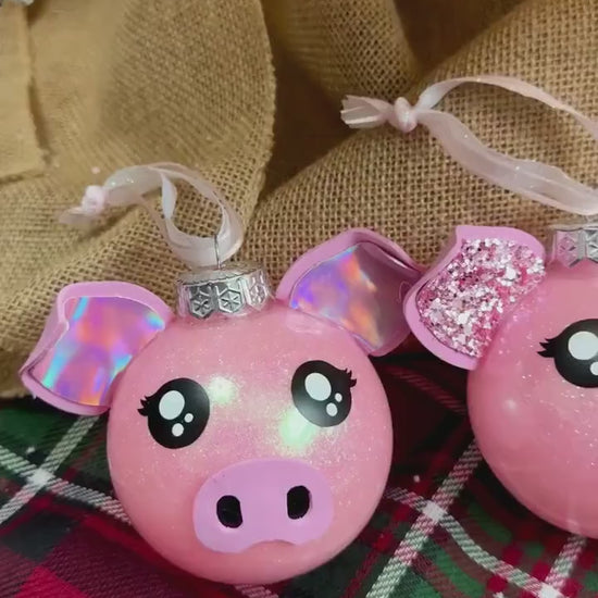 Pink Glitter Pig Ornament: Farm Animal Christmas Decor