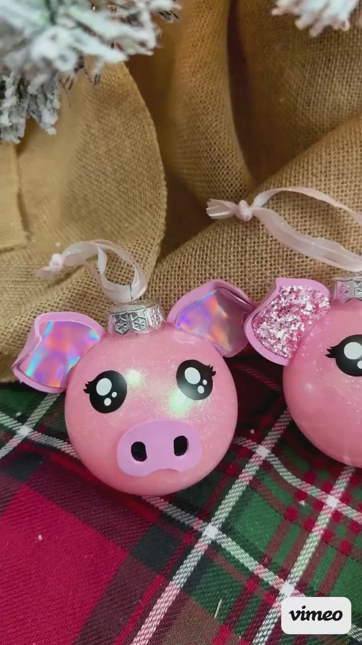 Pink Glitter Pig Ornament: Farm Animal Christmas Decor