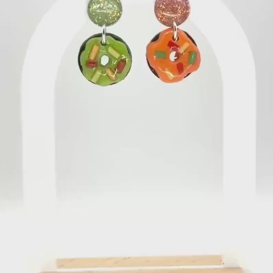 Handmade Polymer Clay Donut Earrings: Glitter Resin Dangles