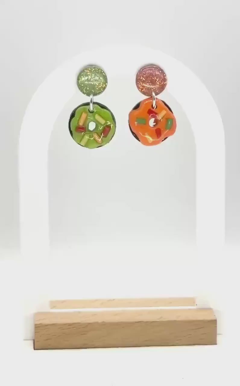 Handmade Polymer Clay Donut Earrings: Glitter Resin Dangles