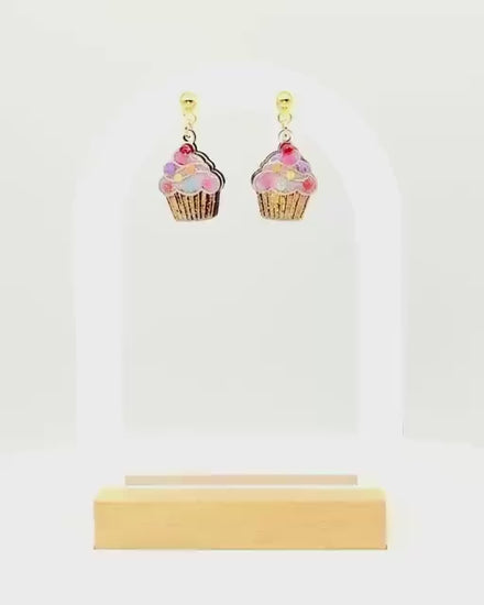 Glitter Sprinkle Cupcake Earrings: Handmade Resin Dessert Jewelry
