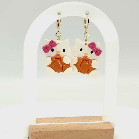 Kawaii Pumpkin Kitty Earrings — Polymer Clay & Resin (Fall/Halloween)