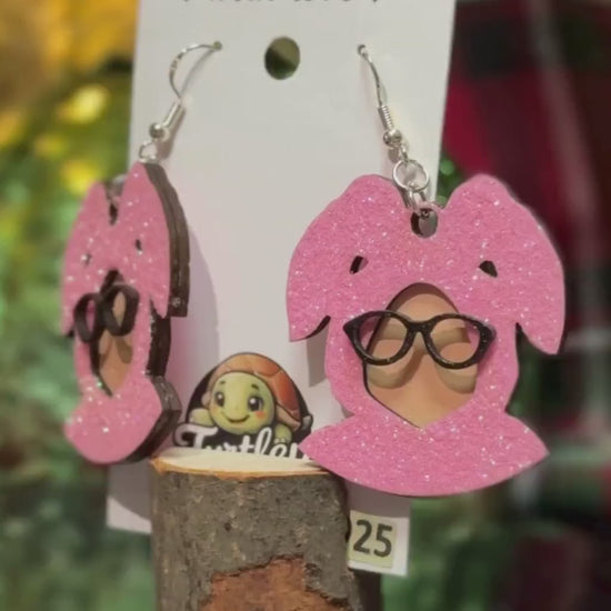 Handmade Pink Bunny Earrings: Glitter Holiday Movie Jewelry