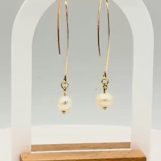 Baroque Pearl Drop Earrings: Gold-Plated Marquise, Elegant Bridal Jewelry