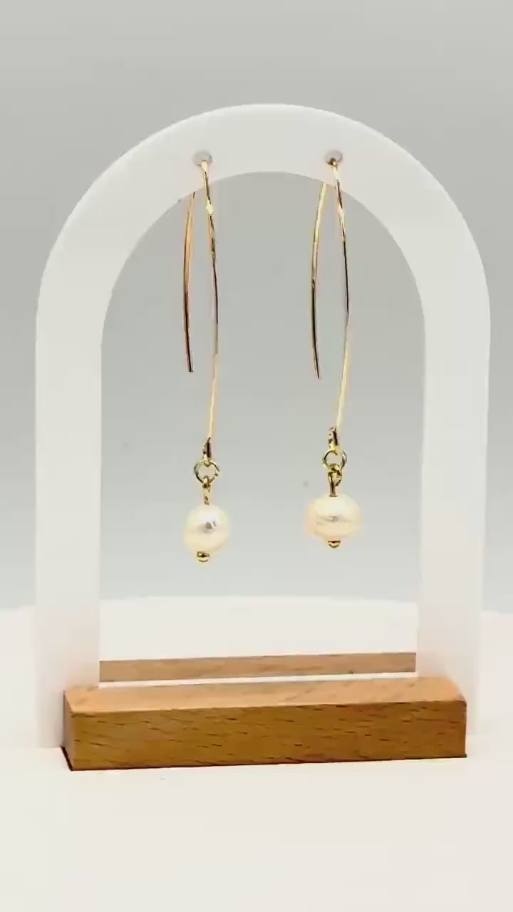 Baroque Pearl Drop Earrings: Gold-Plated Marquise, Elegant Bridal Jewelry