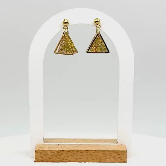 Glitter Triangle Earrings: Resin Confetti Dangle Earrings