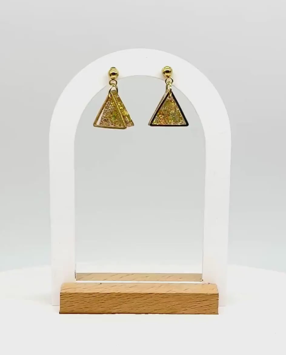 Glitter Triangle Earrings: Resin Confetti Dangle Earrings