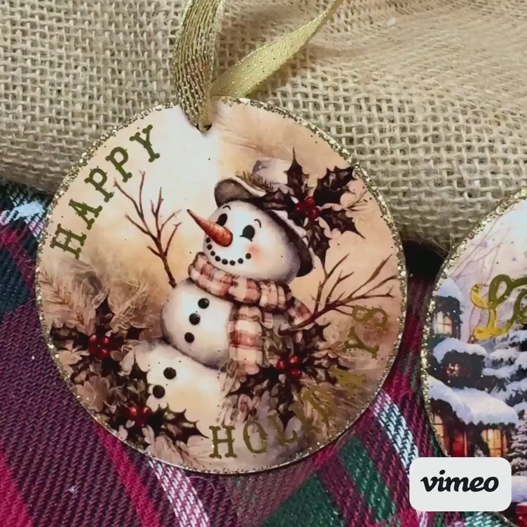 Vintage Christmas Ornament: Glitter Gold Foil Winter Wonderland Decor