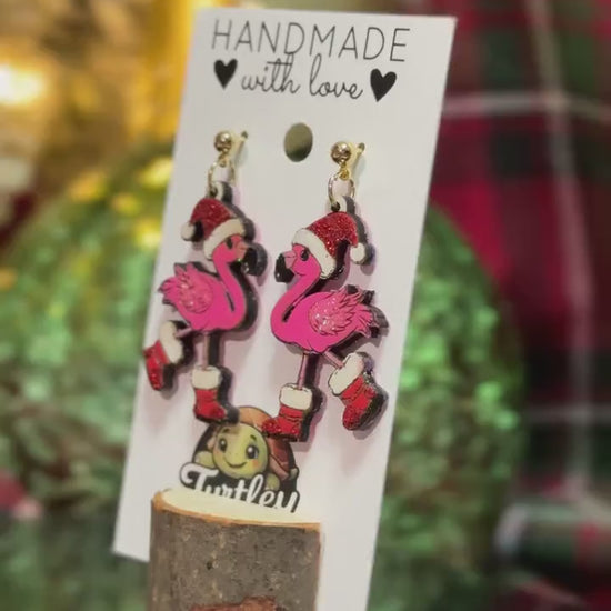 Handmade Flamingo Christmas Earrings: Tropical Holiday Dangles