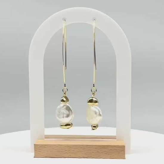 Handcrafted Gold-Tone Pearl Drop Earrings: Elegant Dangle Jewelry